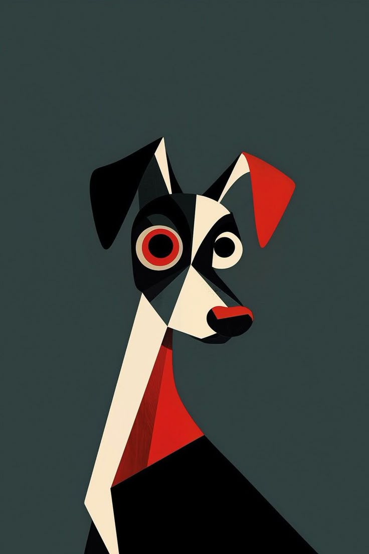 Abstract Geometric Dog Illustration_ Bold Red, White, and Black Design With Playful Shapes and Contemporary Style, Printable Abstract Dog - Etsy